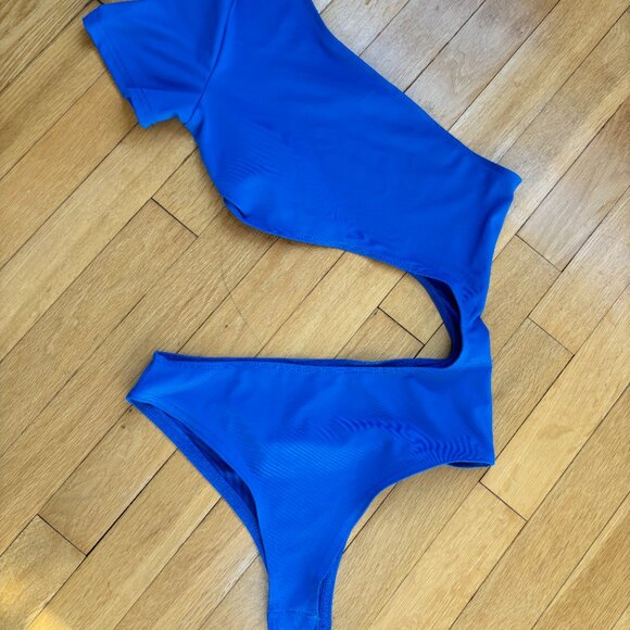 Royal Blue Edikted One Shoulder Bodysuit with cutouts - Picture 2 of 3